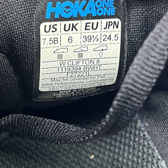 Hoka One One Clifton 8 Running Shoes Women Size 7.5 Black White Comfort Sneakers - Picture 8 of 8
